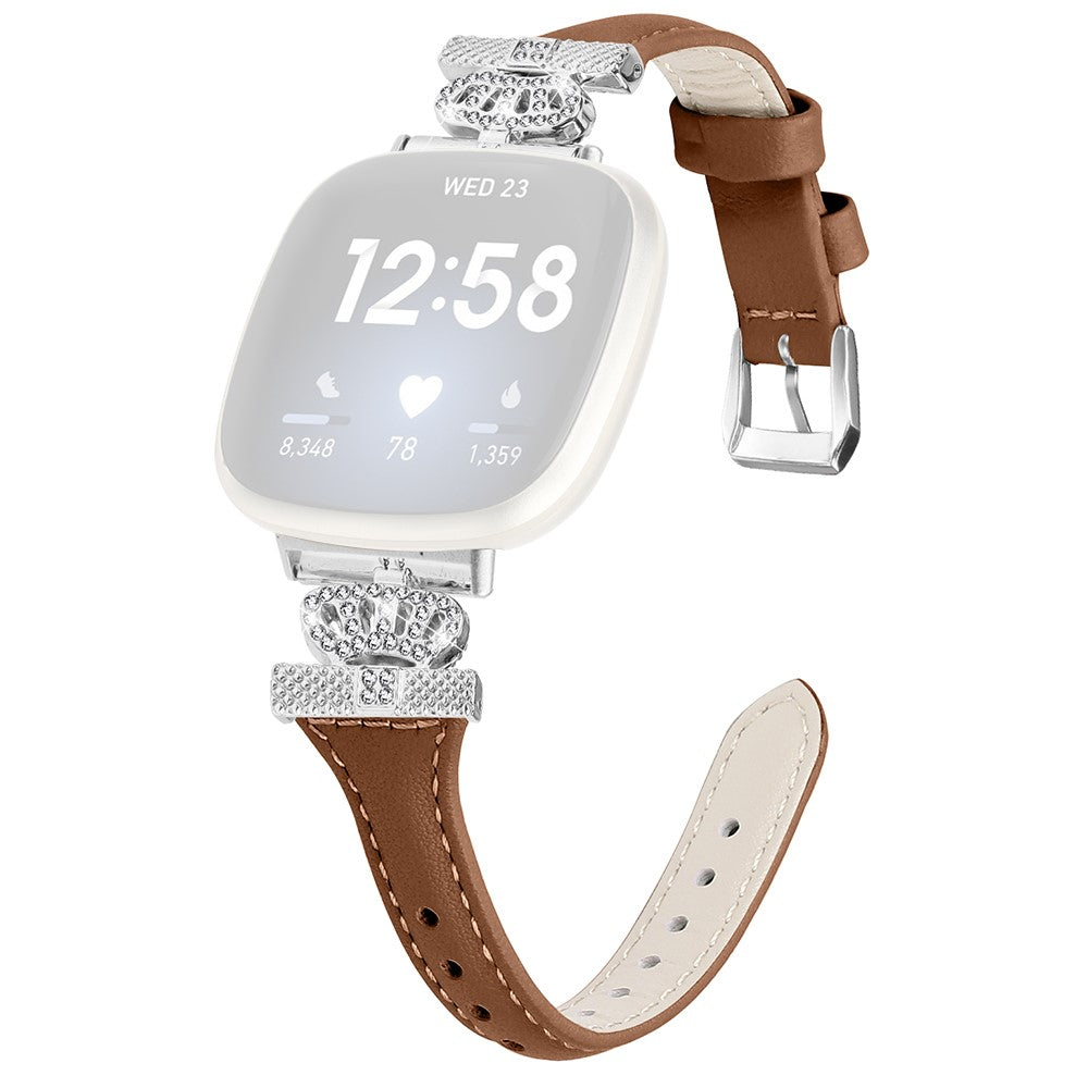 Pænt Ægte Læder Og Rhinsten Universal Rem passer til Fitbit Smartwatch - Brun#serie_6