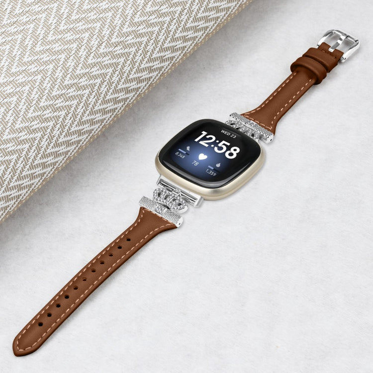 Pænt Ægte Læder Og Rhinsten Universal Rem passer til Fitbit Smartwatch - Brun#serie_6
