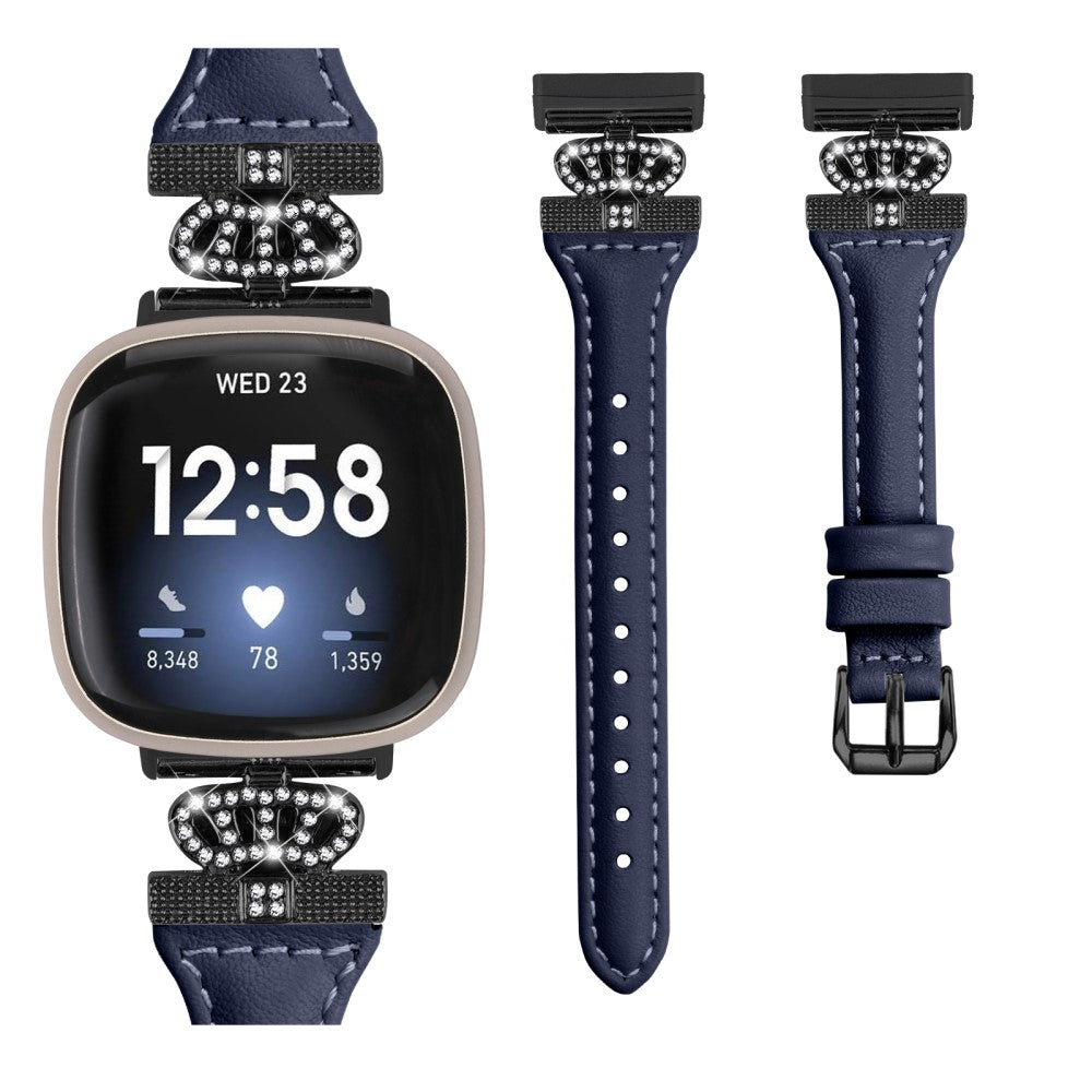 Fint Ægte Læder Og Rhinsten Universal Rem passer til Fitbit Smartwatch - Blå#serie_3