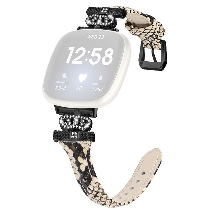 Fint Ægte Læder Og Rhinsten Universal Rem passer til Fitbit Smartwatch - Brun#serie_4