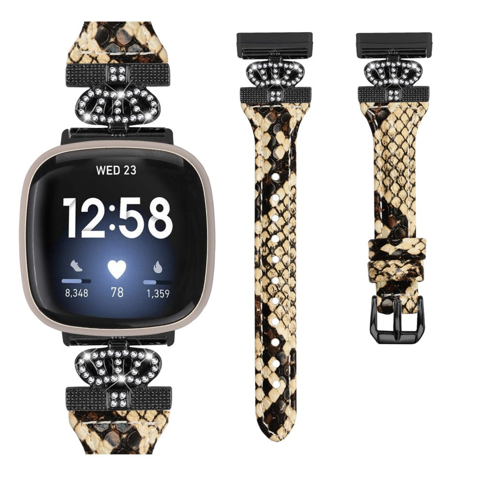 Fint Ægte Læder Og Rhinsten Universal Rem passer til Fitbit Smartwatch - Brun#serie_4