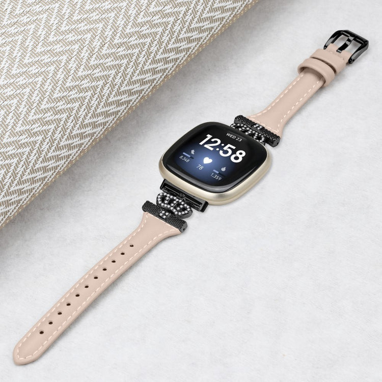 Fint Ægte Læder Og Rhinsten Universal Rem passer til Fitbit Smartwatch - Hvid#serie_5