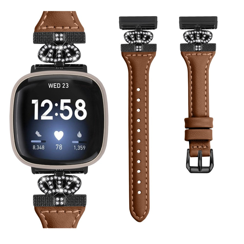 Fint Ægte Læder Og Rhinsten Universal Rem passer til Fitbit Smartwatch - Brun#serie_6