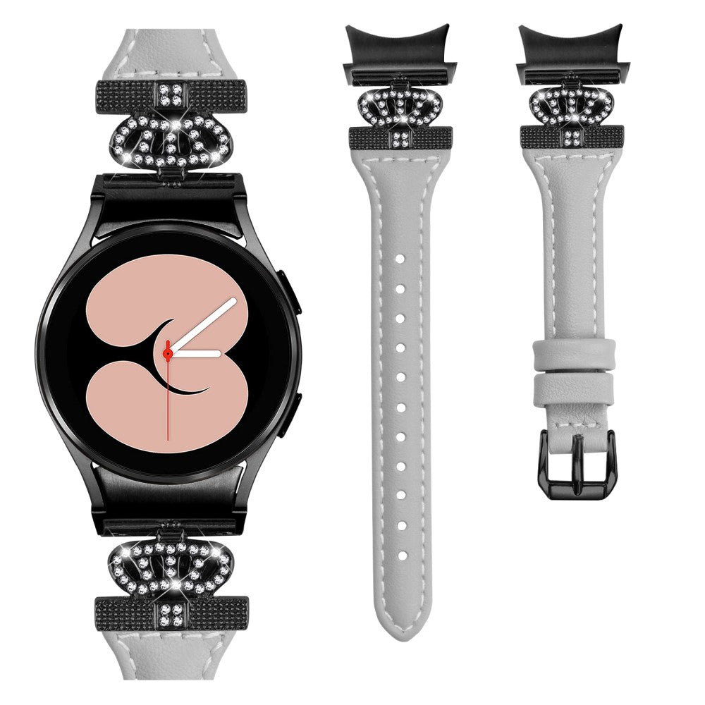 Fed Kunstlæder Og Rhinsten Universal Rem passer til Samsung Smartwatch - Sølv#serie_2