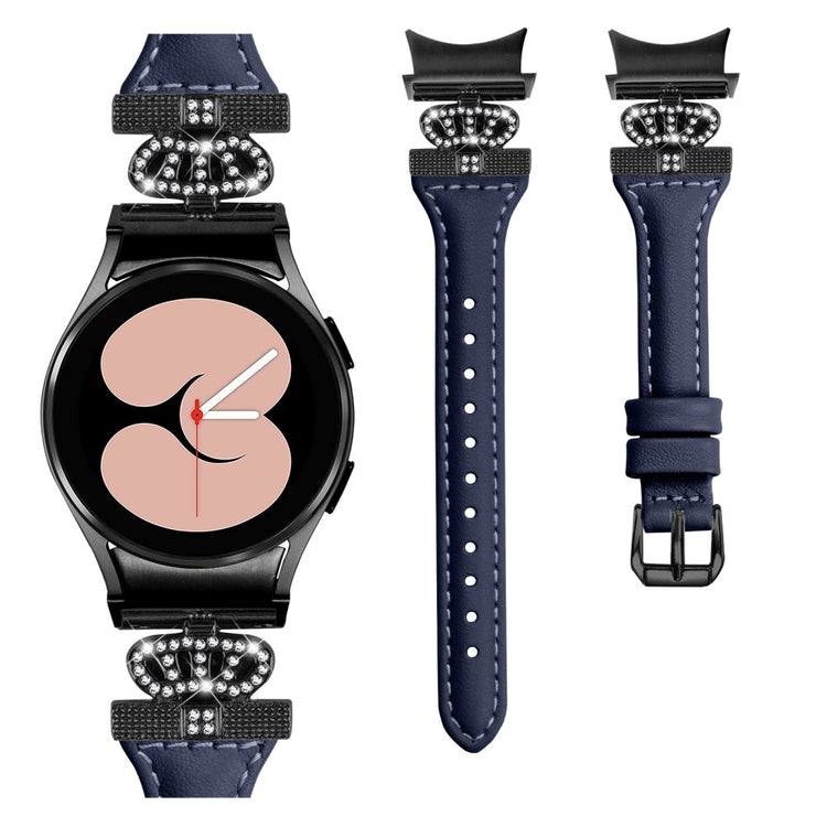 Fed Kunstlæder Og Rhinsten Universal Rem passer til Samsung Smartwatch - Blå#serie_3