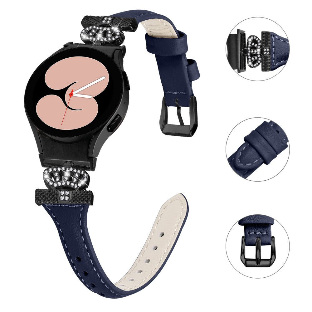 Fed Kunstlæder Og Rhinsten Universal Rem passer til Samsung Smartwatch - Blå#serie_3