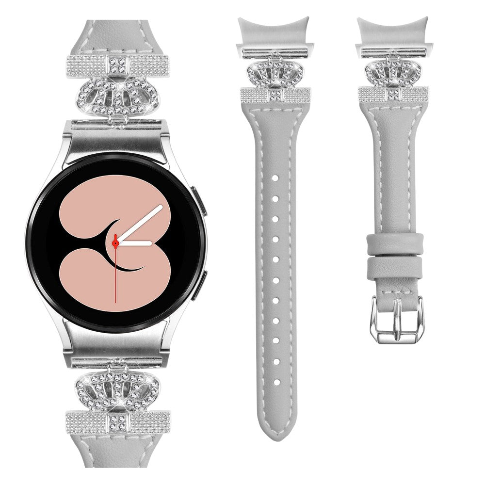 Fed Kunstlæder Og Rhinsten Universal Rem passer til Samsung Smartwatch - Sølv#serie_2