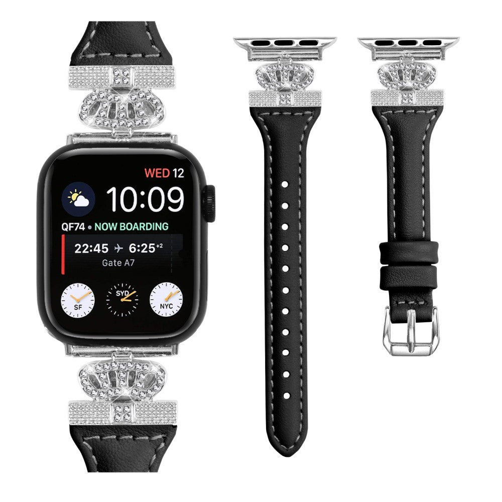 Pænt Kunstlæder Og Rhinsten Universal Rem passer til Apple Smartwatch - Sort#serie_1