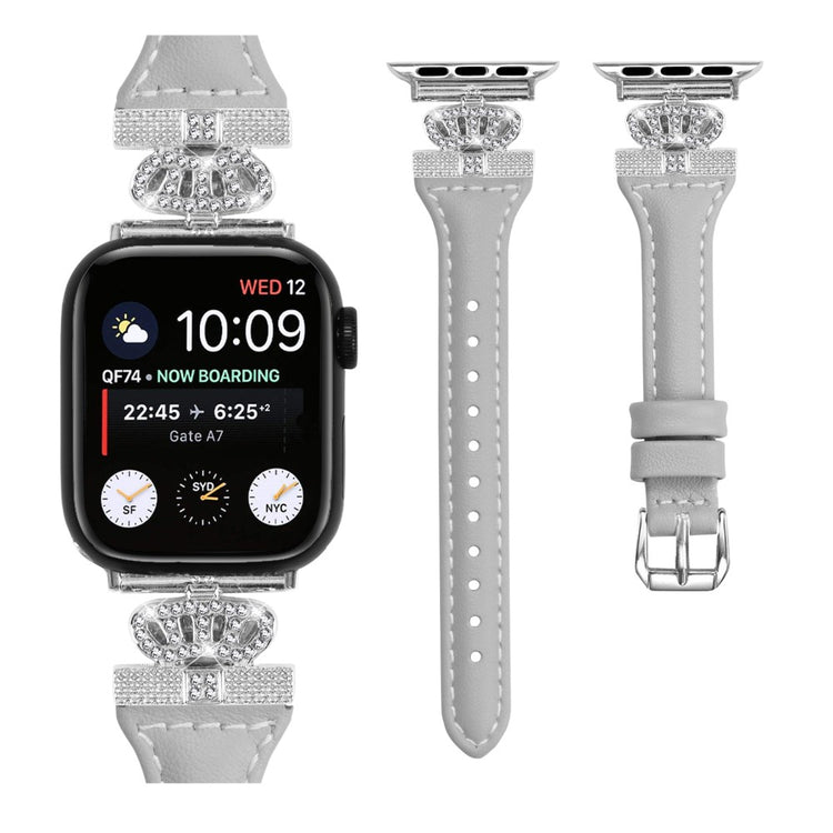 Pænt Kunstlæder Og Rhinsten Universal Rem passer til Apple Smartwatch - Sølv#serie_2