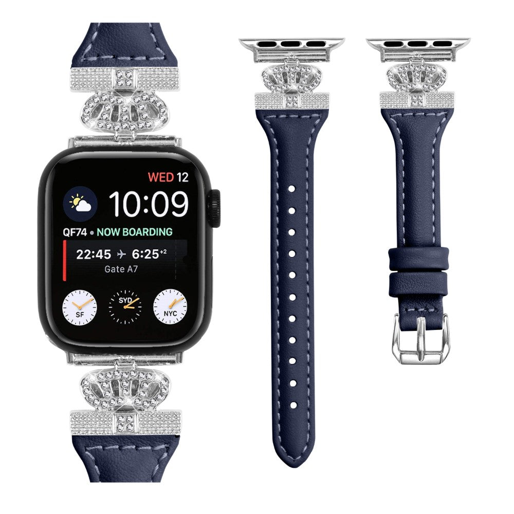 Pænt Kunstlæder Og Rhinsten Universal Rem passer til Apple Smartwatch - Blå#serie_3