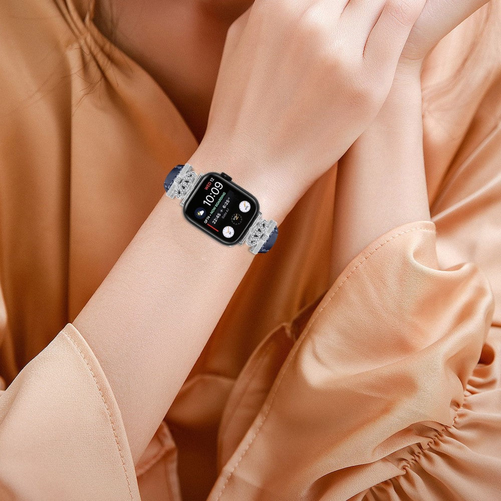 Pænt Kunstlæder Og Rhinsten Universal Rem passer til Apple Smartwatch - Blå#serie_3