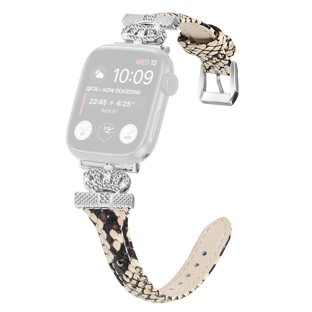 Pænt Kunstlæder Og Rhinsten Universal Rem passer til Apple Smartwatch - Brun#serie_4