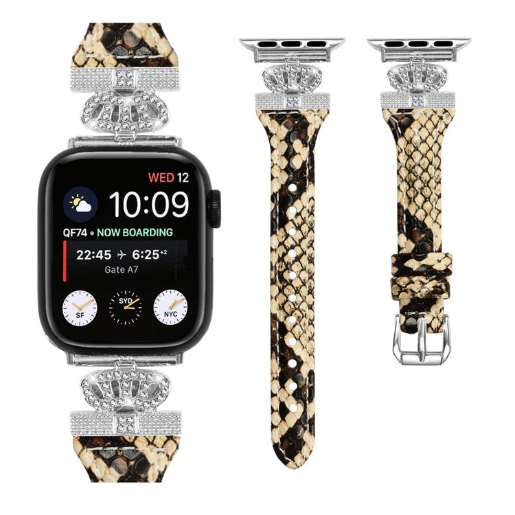 Pænt Kunstlæder Og Rhinsten Universal Rem passer til Apple Smartwatch - Brun#serie_4