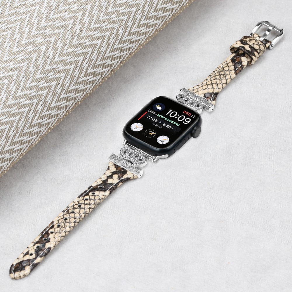 Pænt Kunstlæder Og Rhinsten Universal Rem passer til Apple Smartwatch - Brun#serie_4