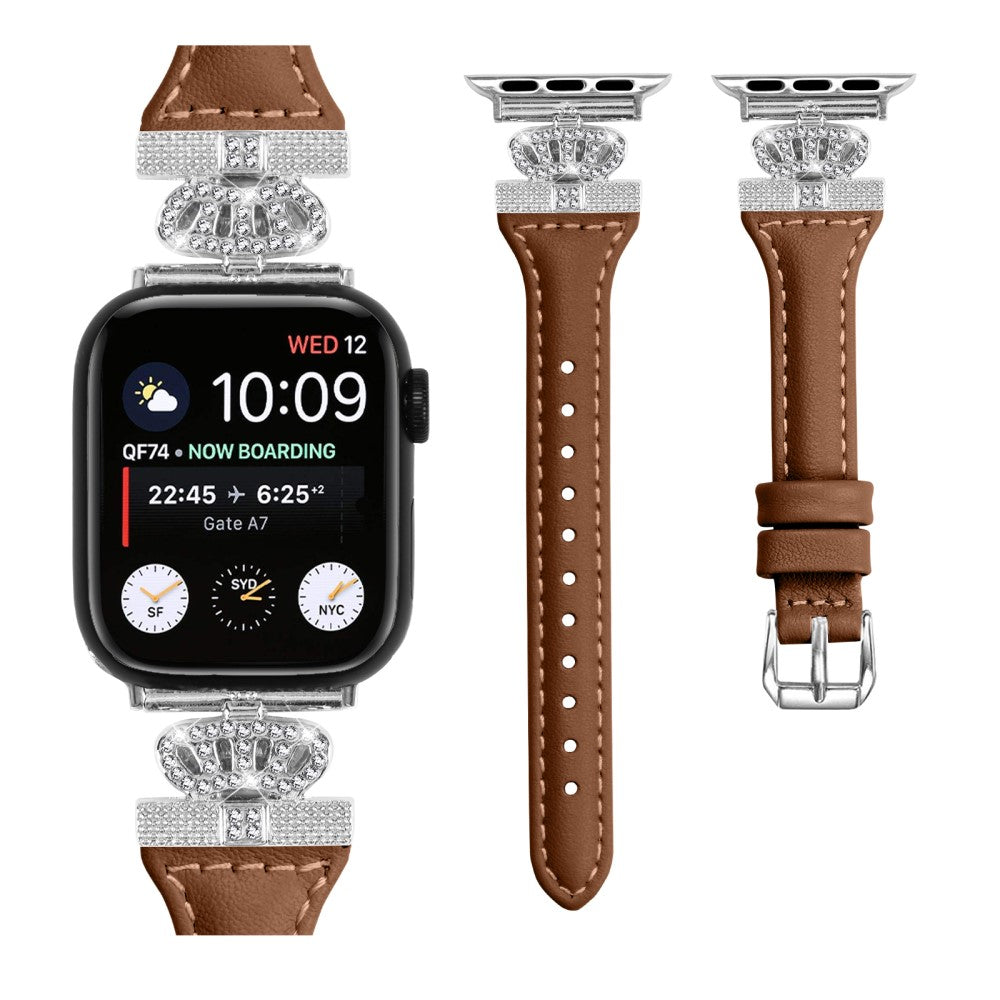 Pænt Kunstlæder Og Rhinsten Universal Rem passer til Apple Smartwatch - Brun#serie_6