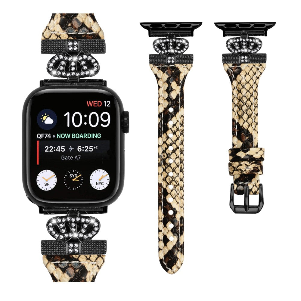 Sejt Kunstlæder Og Rhinsten Universal Rem passer til Apple Smartwatch - Brun#serie_4