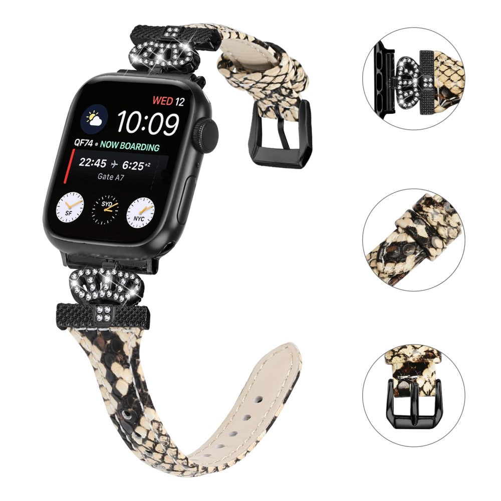 Sejt Kunstlæder Og Rhinsten Universal Rem passer til Apple Smartwatch - Brun#serie_4