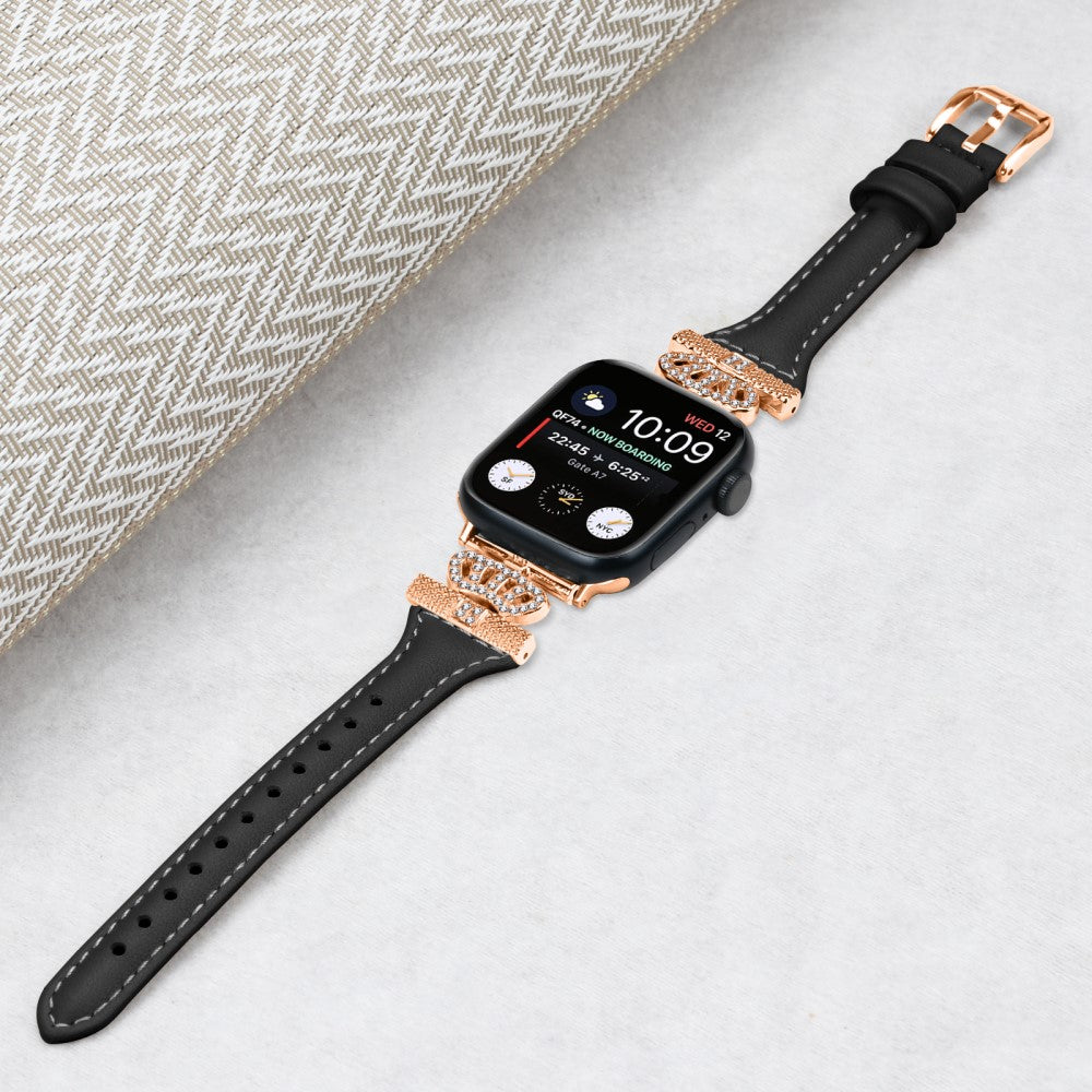 Godt Kunstlæder Og Rhinsten Universal Rem passer til Apple Smartwatch - Sort#serie_1