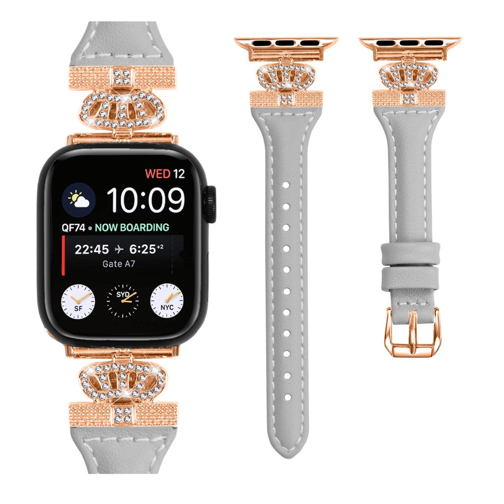 Godt Kunstlæder Og Rhinsten Universal Rem passer til Apple Smartwatch - Sølv#serie_2