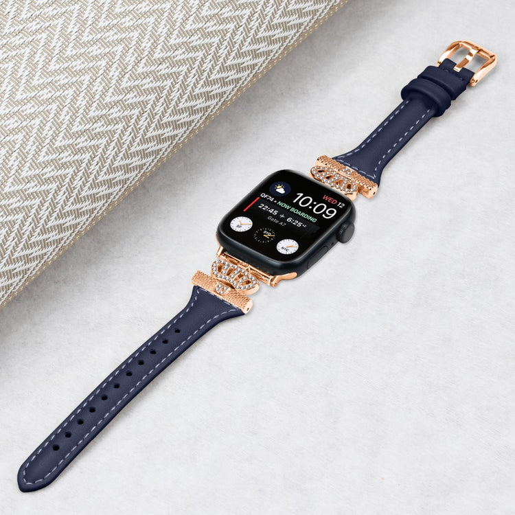 Godt Kunstlæder Og Rhinsten Universal Rem passer til Apple Smartwatch - Blå#serie_3