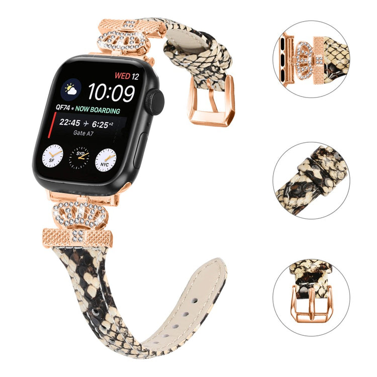 Godt Kunstlæder Og Rhinsten Universal Rem passer til Apple Smartwatch - Brun#serie_4