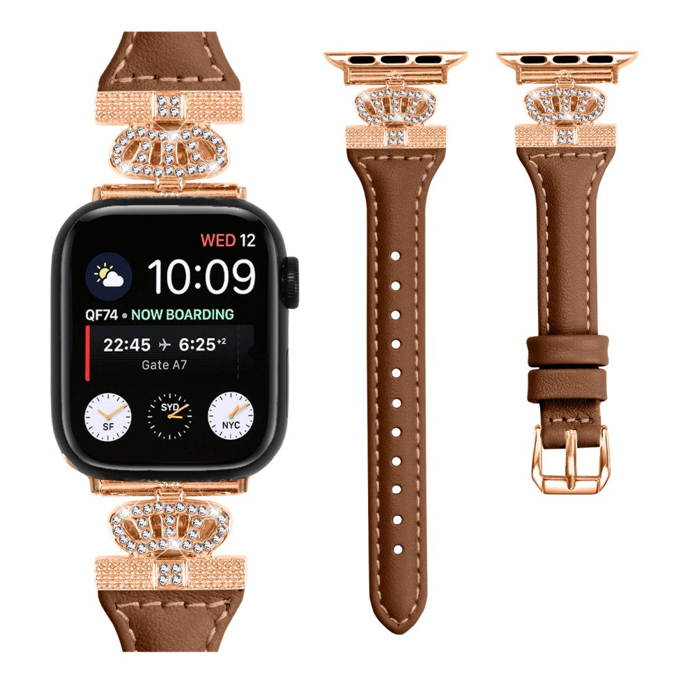 Godt Kunstlæder Og Rhinsten Universal Rem passer til Apple Smartwatch - Brun#serie_6