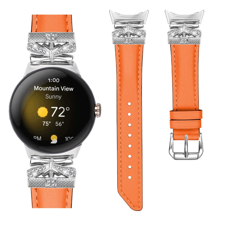 Super Smuk Ægte Læder Og Rhinsten Rem passer til Google Pixel Watch - Orange#serie_2