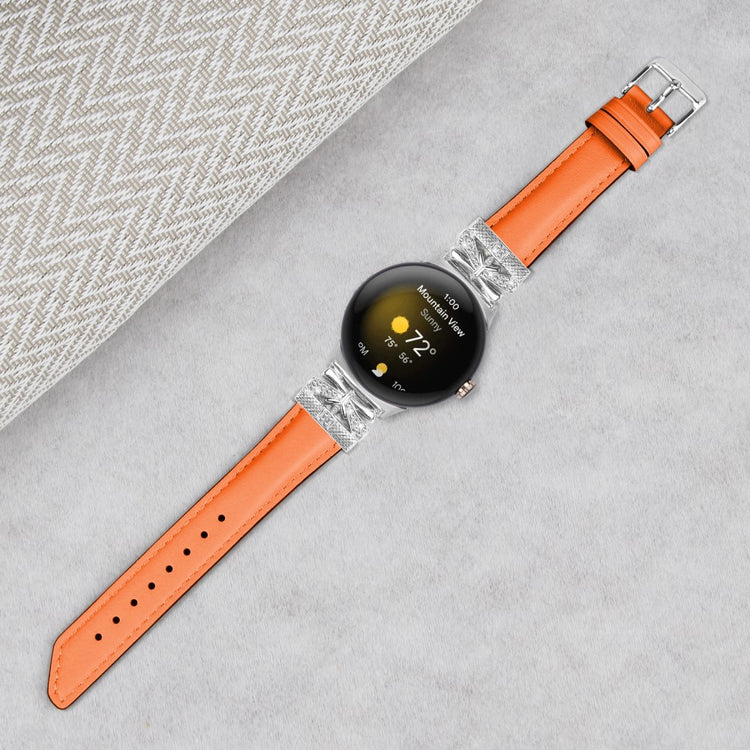 Super Smuk Ægte Læder Og Rhinsten Rem passer til Google Pixel Watch - Orange#serie_2
