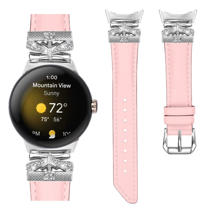 Super Smuk Ægte Læder Og Rhinsten Rem passer til Google Pixel Watch - Pink#serie_3