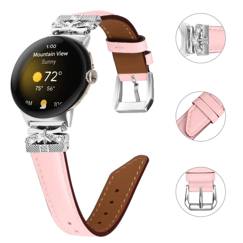 Super Smuk Ægte Læder Og Rhinsten Rem passer til Google Pixel Watch - Pink#serie_3