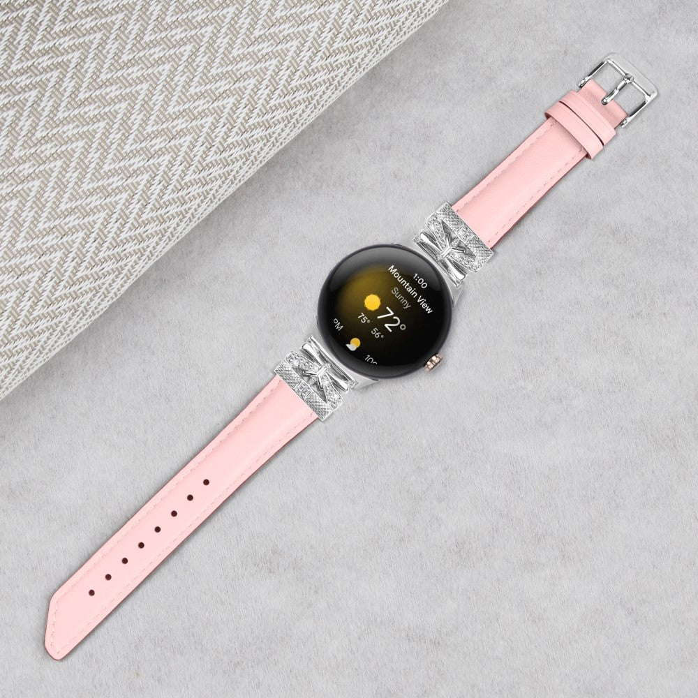 Super Smuk Ægte Læder Og Rhinsten Rem passer til Google Pixel Watch - Pink#serie_3