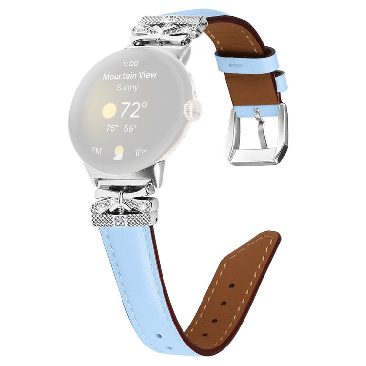 Super Smuk Ægte Læder Og Rhinsten Rem passer til Google Pixel Watch - Blå#serie_4