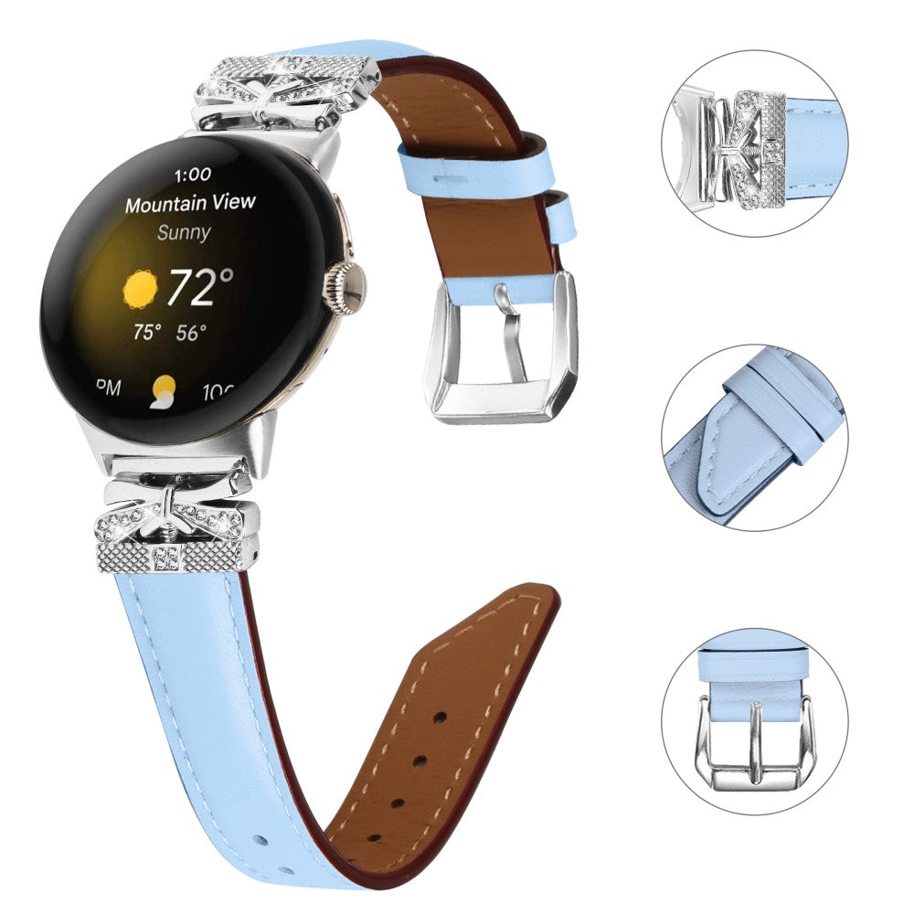 Super Smuk Ægte Læder Og Rhinsten Rem passer til Google Pixel Watch - Blå#serie_4