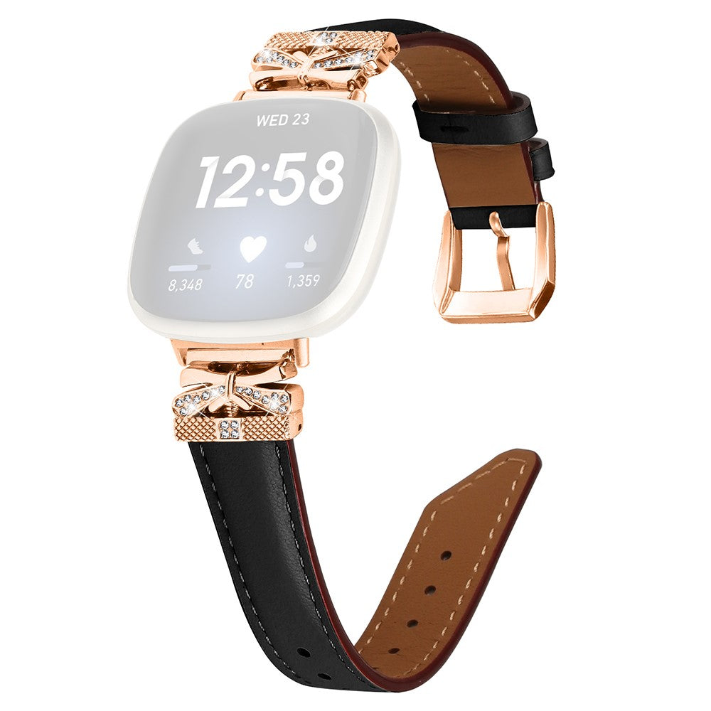 Cool Kunstlæder Og Rhinsten Universal Rem passer til Fitbit Smartwatch - Sort#serie_1