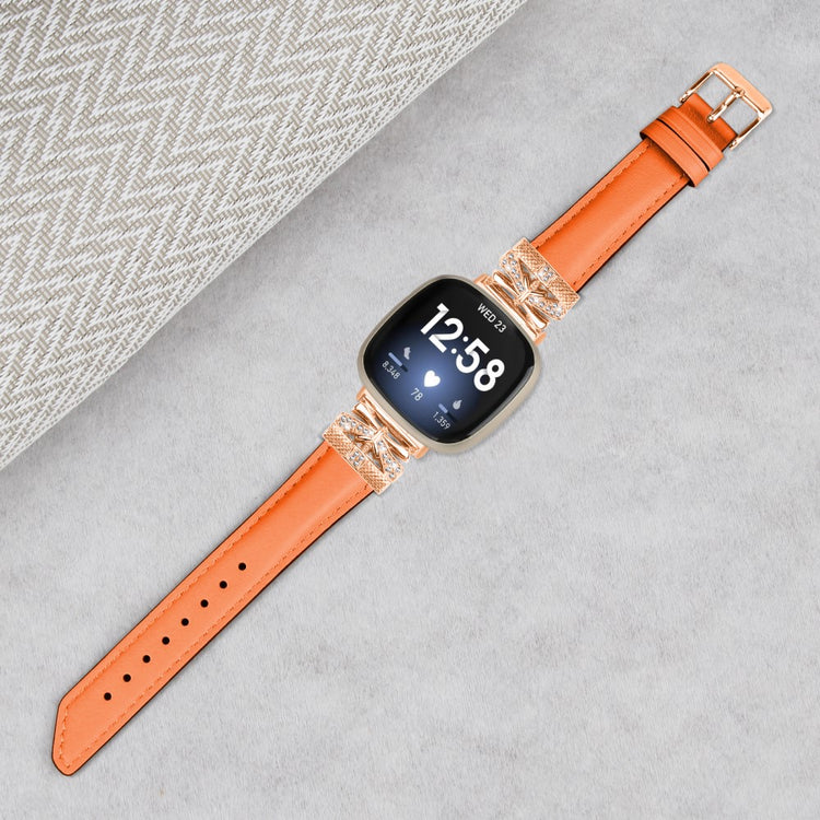 Cool Kunstlæder Og Rhinsten Universal Rem passer til Fitbit Smartwatch - Orange#serie_2