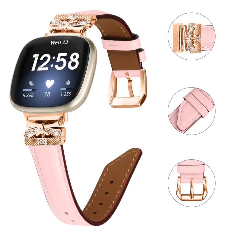 Cool Kunstlæder Og Rhinsten Universal Rem passer til Fitbit Smartwatch - Pink#serie_3