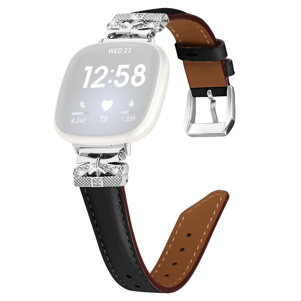 Fint Kunstlæder Og Rhinsten Universal Rem passer til Fitbit Smartwatch - Sort#serie_1