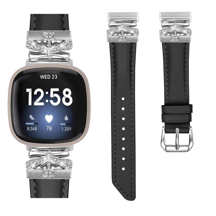 Fint Kunstlæder Og Rhinsten Universal Rem passer til Fitbit Smartwatch - Sort#serie_1