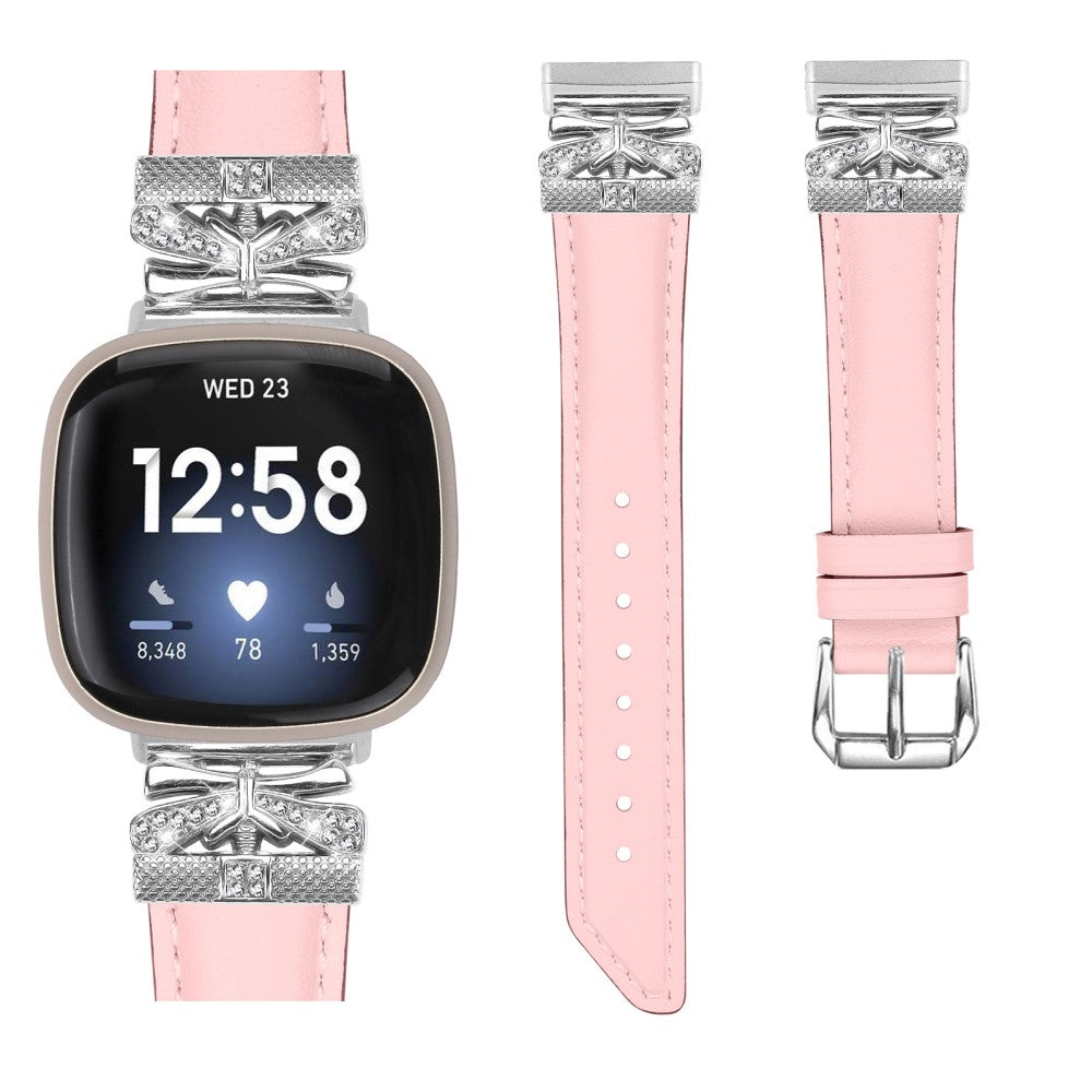 Fint Kunstlæder Og Rhinsten Universal Rem passer til Fitbit Smartwatch - Pink#serie_3