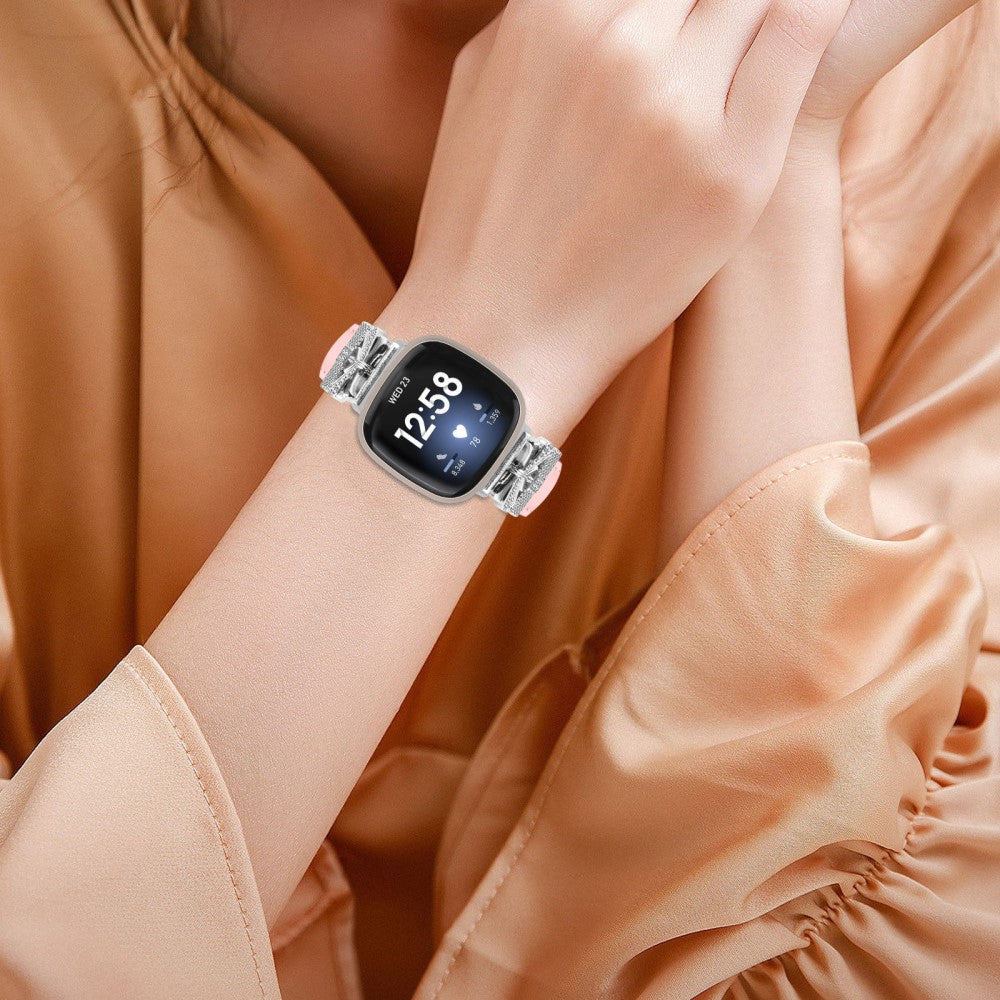 Fint Kunstlæder Og Rhinsten Universal Rem passer til Fitbit Smartwatch - Pink#serie_3