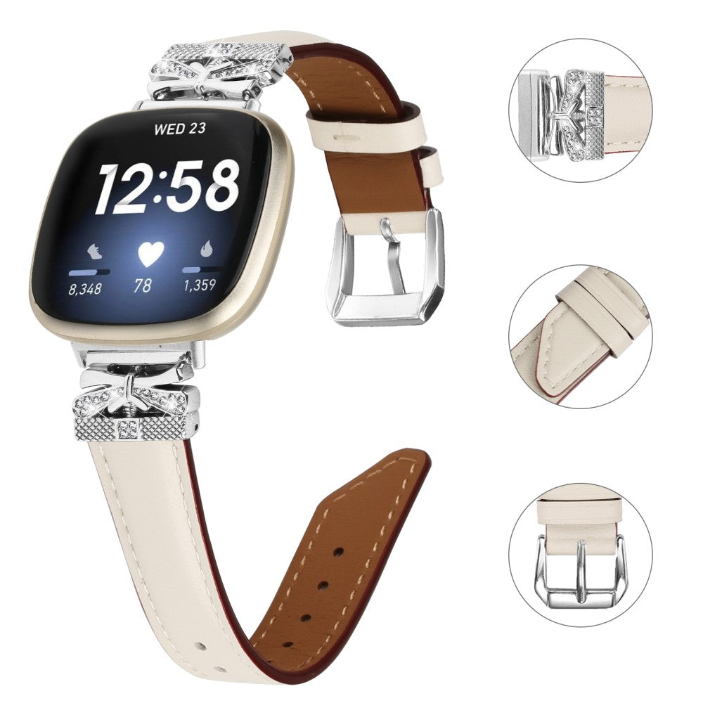 Fint Kunstlæder Og Rhinsten Universal Rem passer til Fitbit Smartwatch - Hvid#serie_5
