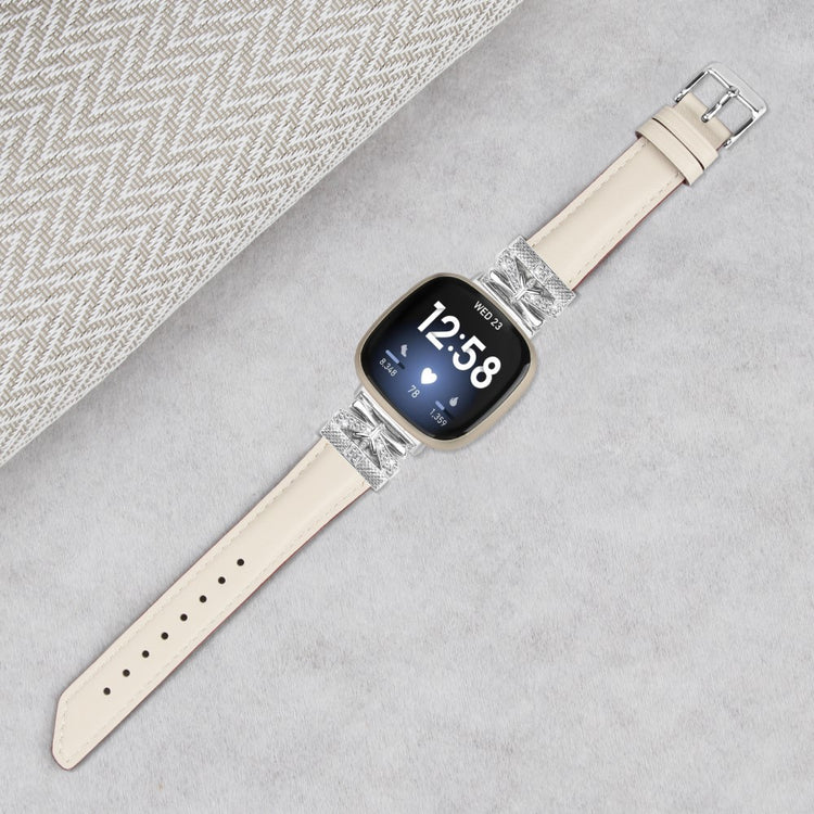 Fint Kunstlæder Og Rhinsten Universal Rem passer til Fitbit Smartwatch - Hvid#serie_5