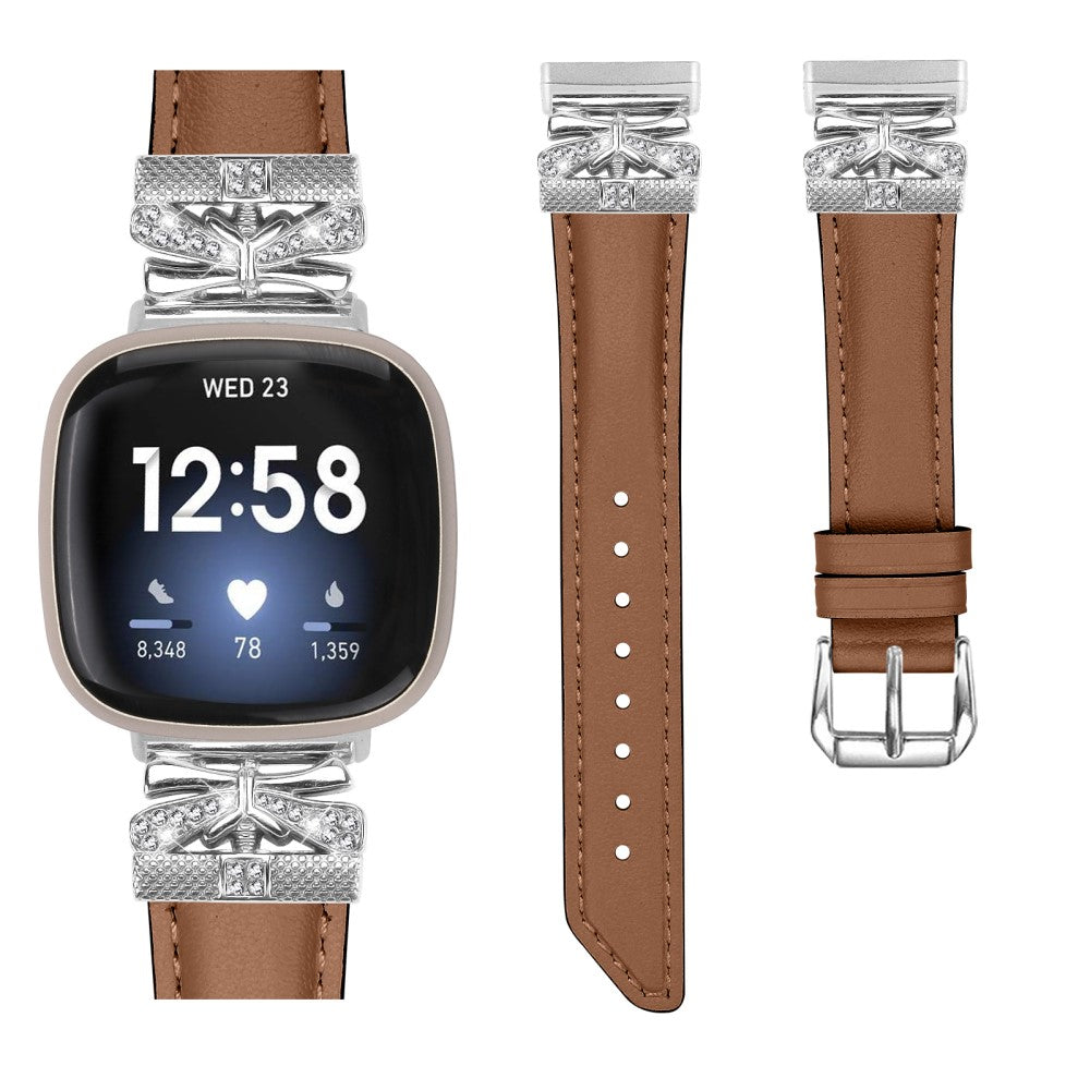 Fint Kunstlæder Og Rhinsten Universal Rem passer til Fitbit Smartwatch - Brun#serie_6