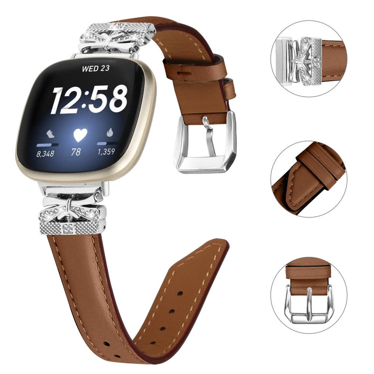 Fint Kunstlæder Og Rhinsten Universal Rem passer til Fitbit Smartwatch - Brun#serie_6