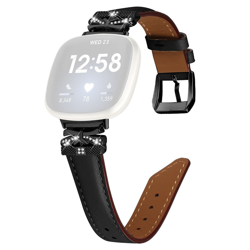 Flot Kunstlæder Og Rhinsten Universal Rem passer til Fitbit Smartwatch - Sort#serie_1