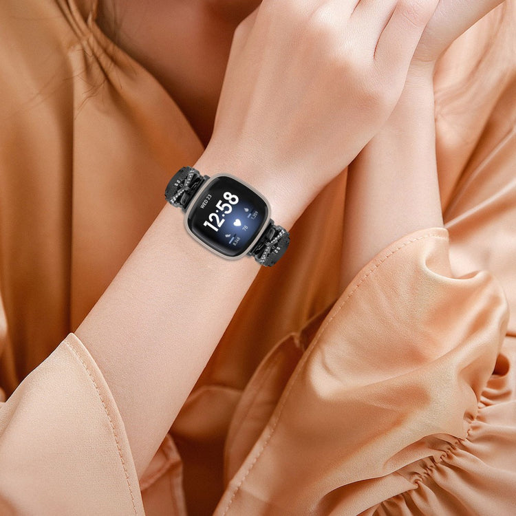Flot Kunstlæder Og Rhinsten Universal Rem passer til Fitbit Smartwatch - Sort#serie_1