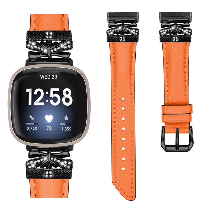 Flot Kunstlæder Og Rhinsten Universal Rem passer til Fitbit Smartwatch - Orange#serie_2