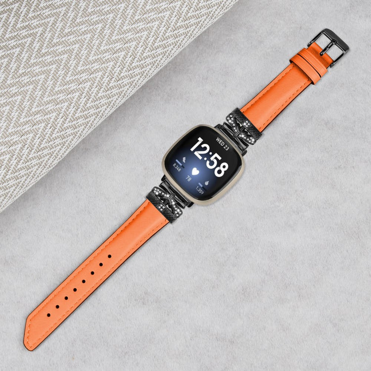 Flot Kunstlæder Og Rhinsten Universal Rem passer til Fitbit Smartwatch - Orange#serie_2