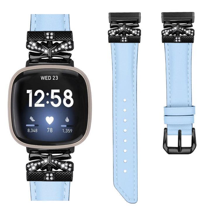 Flot Kunstlæder Og Rhinsten Universal Rem passer til Fitbit Smartwatch - Blå#serie_4
