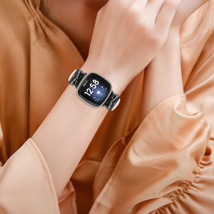 Flot Kunstlæder Og Rhinsten Universal Rem passer til Fitbit Smartwatch - Hvid#serie_5